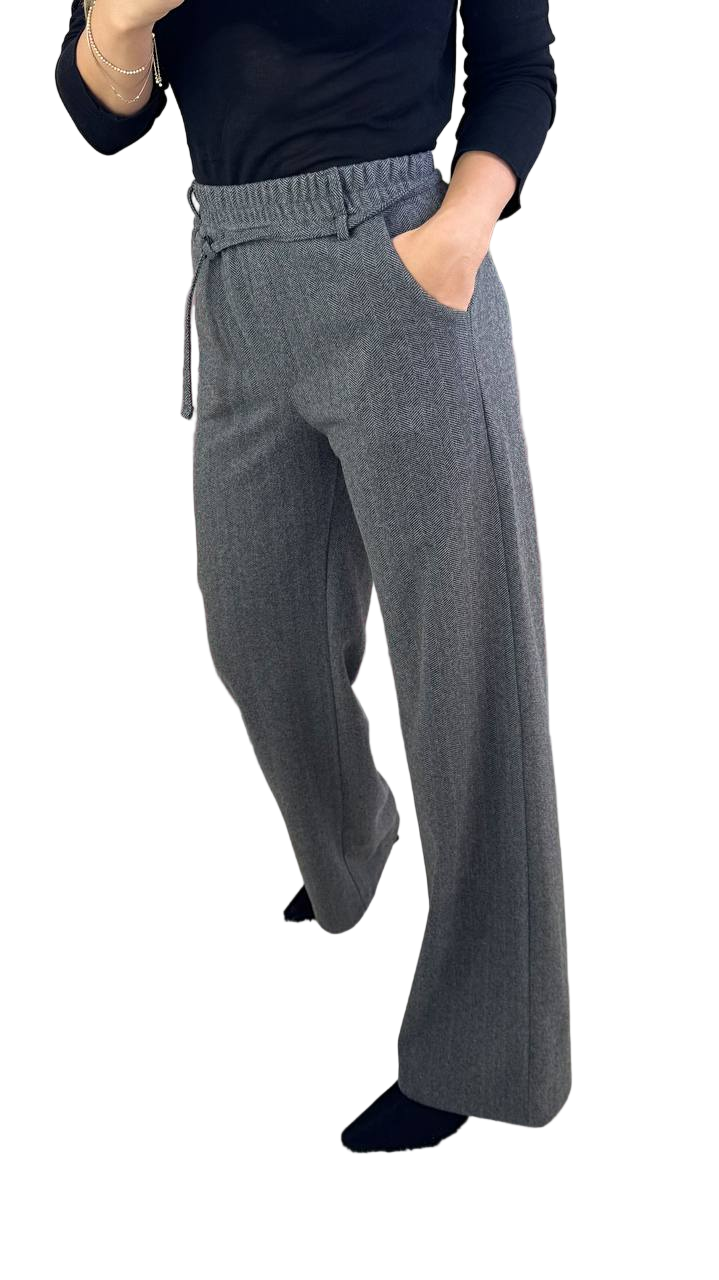 Grey Wool Cashmere Wide Leg Trousers Warm Winter Pants