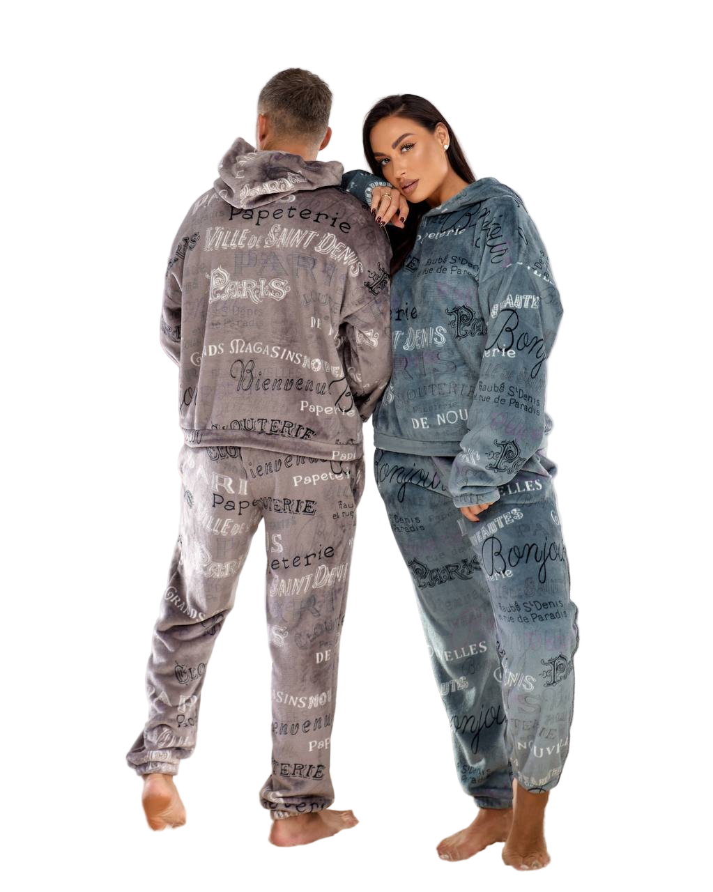 Brown Unisex Warm Hooded Plush Pajamas Soft Double-Sided Fleece Loungewear