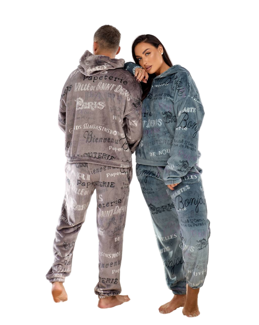 Brown Unisex Warm Hooded Plush Pajamas Soft Double-Sided Fleece Loungewear