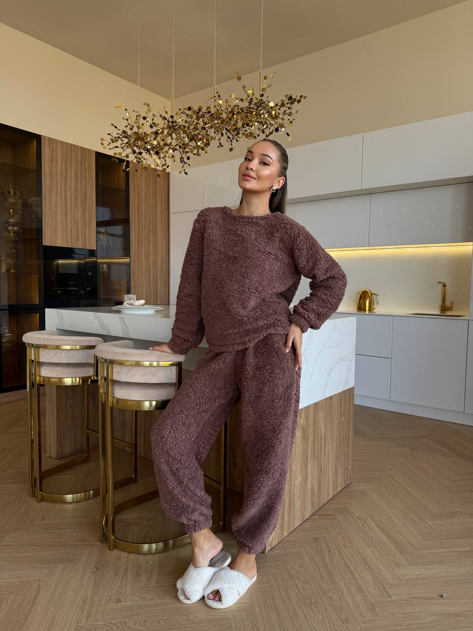 Cozy Teddy Pajama Set Women Soft Plush Warm Loungewear Sleepwear