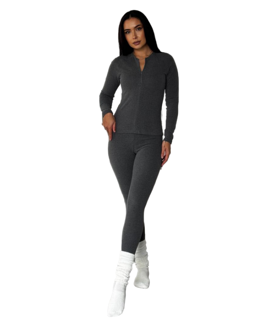 Womens Dark Gray Thermal Suit Set - Thermal Tracksuit Loungewear