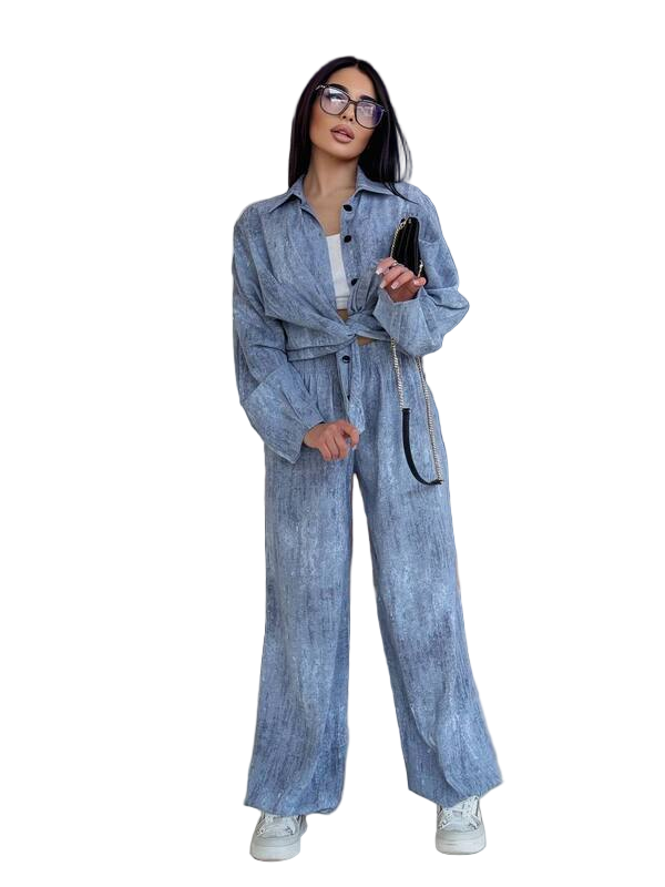 Stylish Comfortable Loose Fit Women's Walk Suit in Blue American Crepe