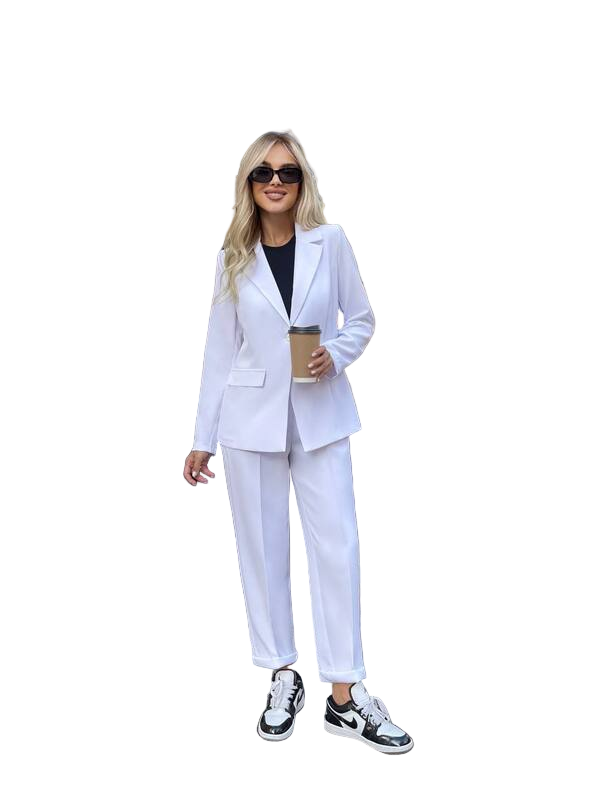Stylish White Two-Piece Womens Suit with Structured Blazer