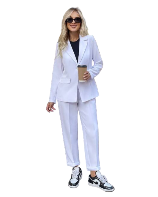 Stylish White Two-Piece Womens Suit with Structured Blazer