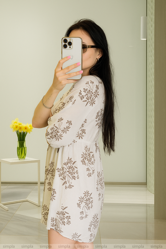 Light Summer Mini Dress with Floral Print and V-Neck