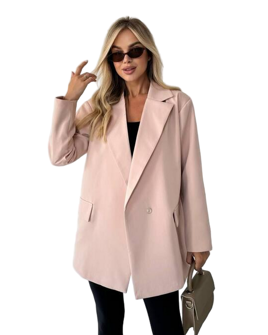 Oversize Light Pink Women's Blazer Jacket with Shoulder Pads