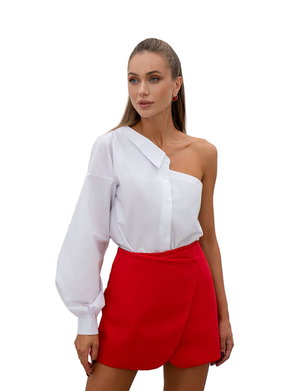 Red Crepe Diagonal Skort Women Skirt Shorts