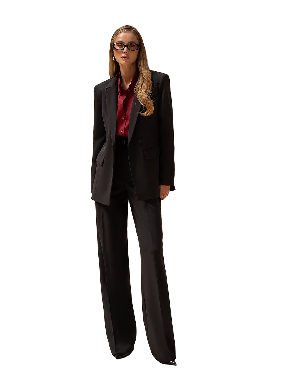 Black Womens Tailored Suit Crepe Diagonal Blazer and Trousers