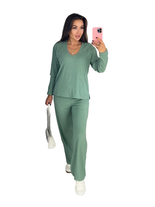 Stylish Green Loungewear Set in Premium Turkish Knit Fabric
