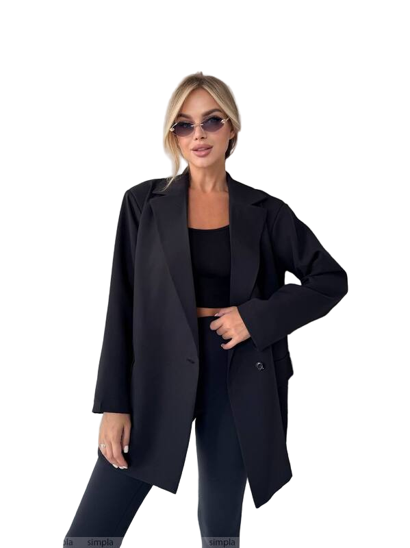 Oversized Black Blazer Jacket with Shoulder Pads and Lining