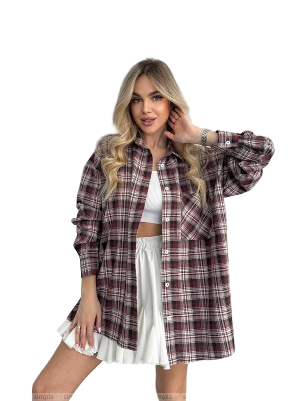 Oversized Flannel Shirt Dress in Burgundy Plaid