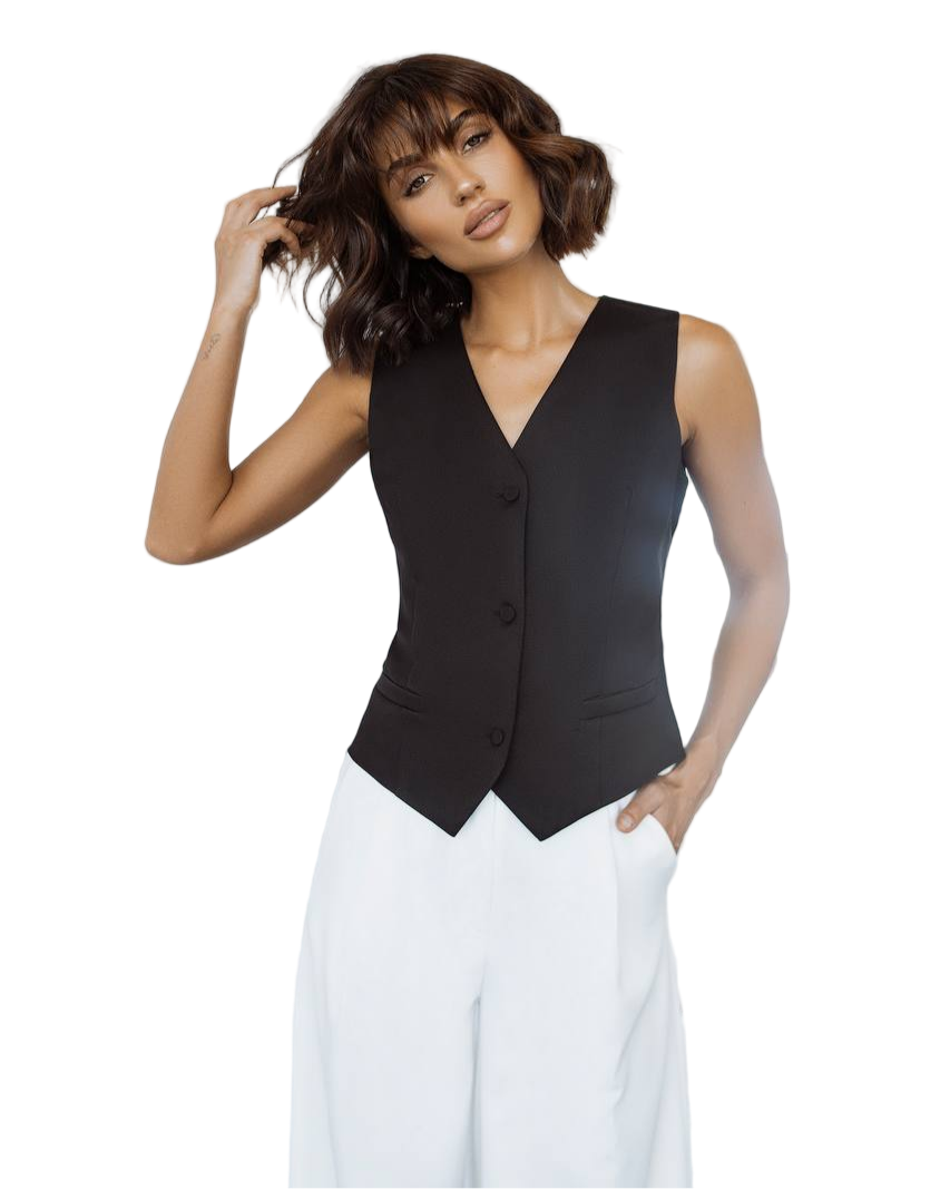 Black Crepe Diagonal Womens Waistcoat Tailored Lined Button Front Vest