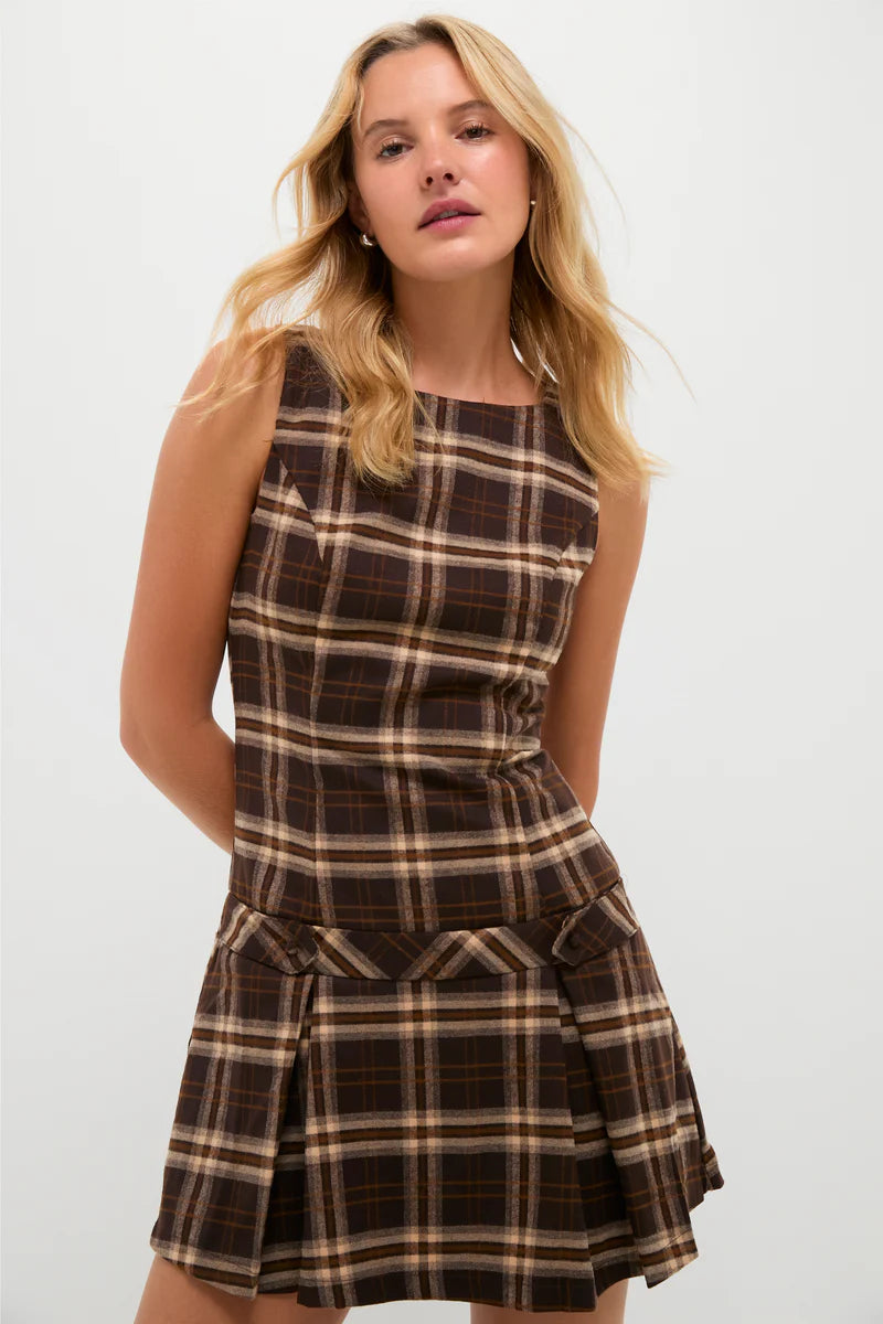 Womens Cashmere Plaid Sleeveless Dress with Belt