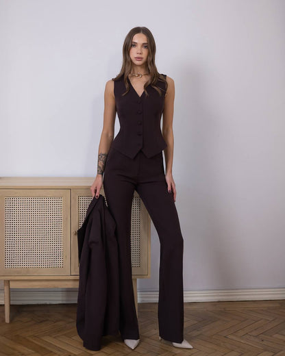 Womens Three Piece Suit with Vest and Trousers in Diagonal Crepe