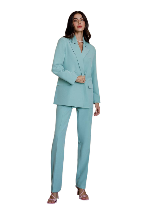 Luxury Diagonal Suiting Crepe Women's Suit in Blue