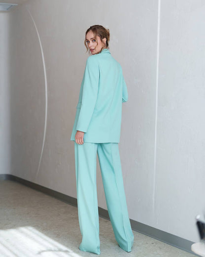 Elegant Polished Tiar and Lux Fabric Women's Suit in Tiffany Blue