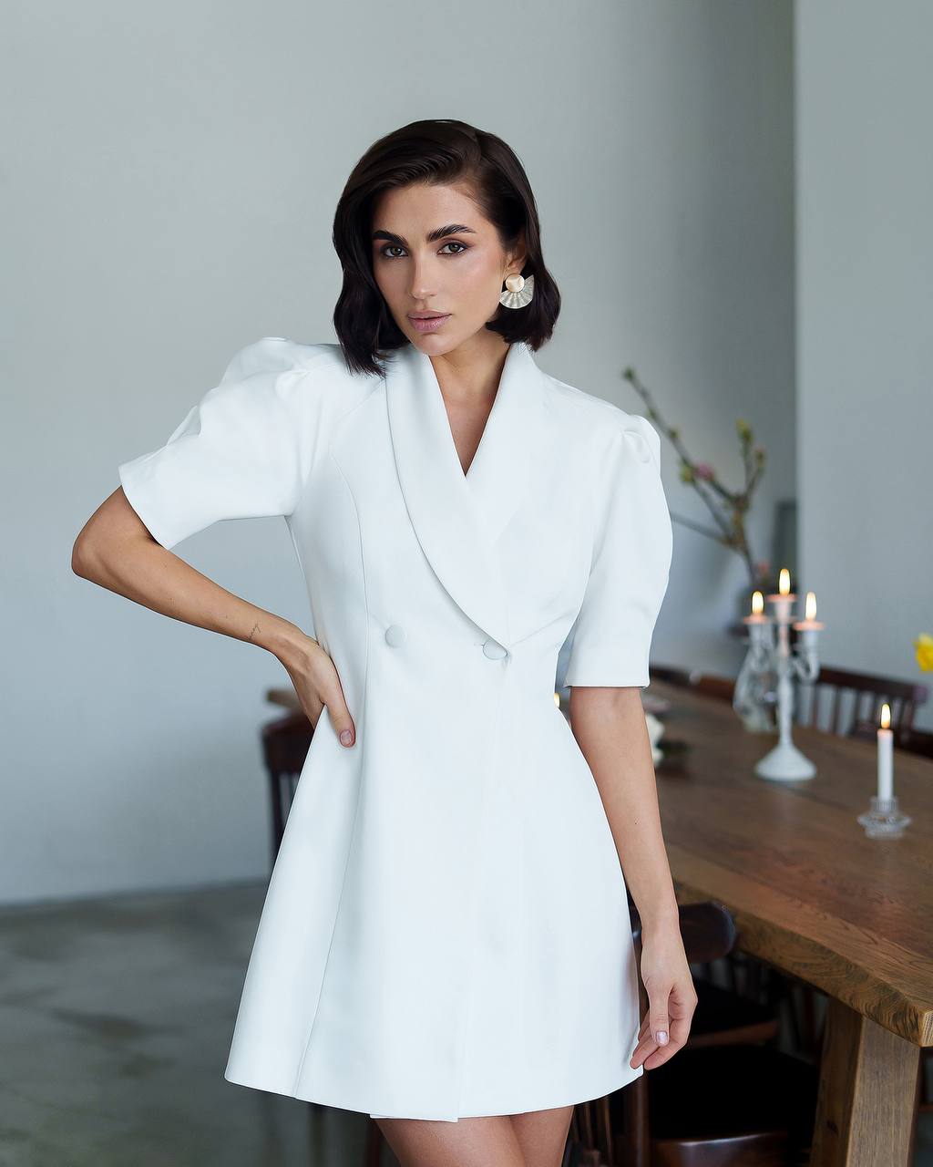 Elegant Women's White Dress Made of Premium Costume Crepe