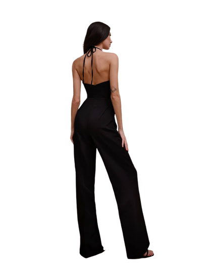 Womens Jumpsuit Premium Suit Crepe Diagonal Black
