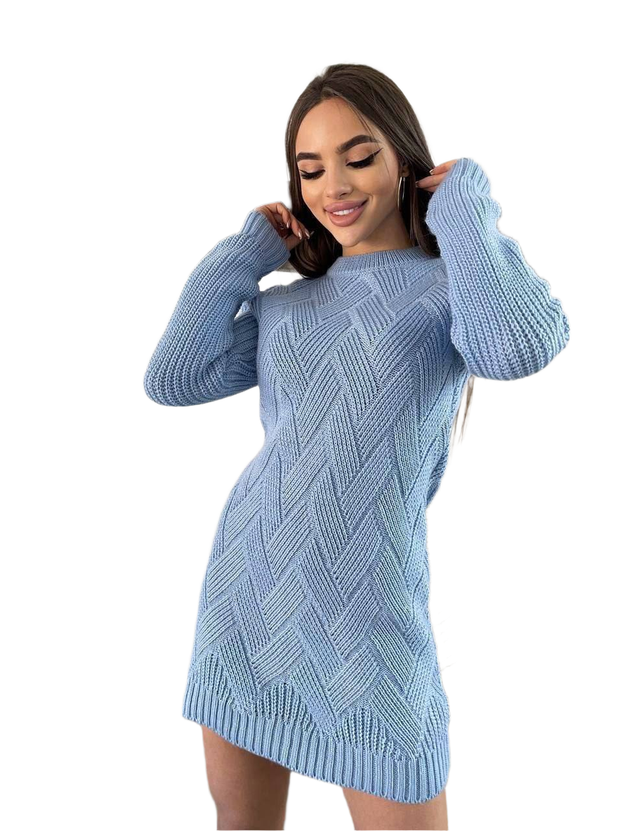 Light Blue Wool Acrylic Knitted Tunic for Women