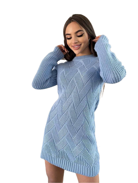 Light Blue Wool Acrylic Knitted Tunic for Women