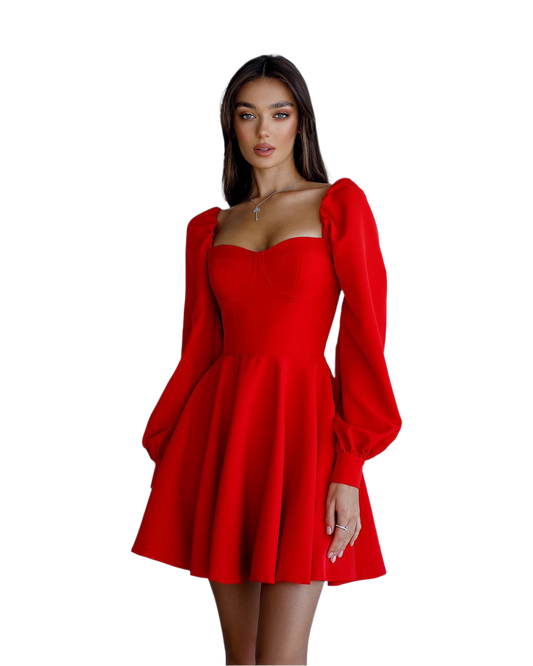 Womens Dress with Cups in Premium Suiting Crepe Diagonal Fabric