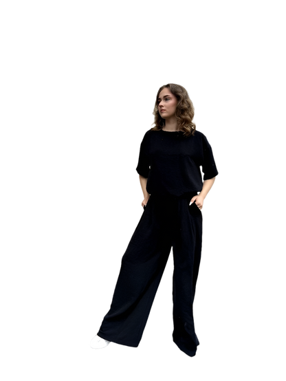 Stylish Comfortable Womens Black Wide Leg Culottes Suit