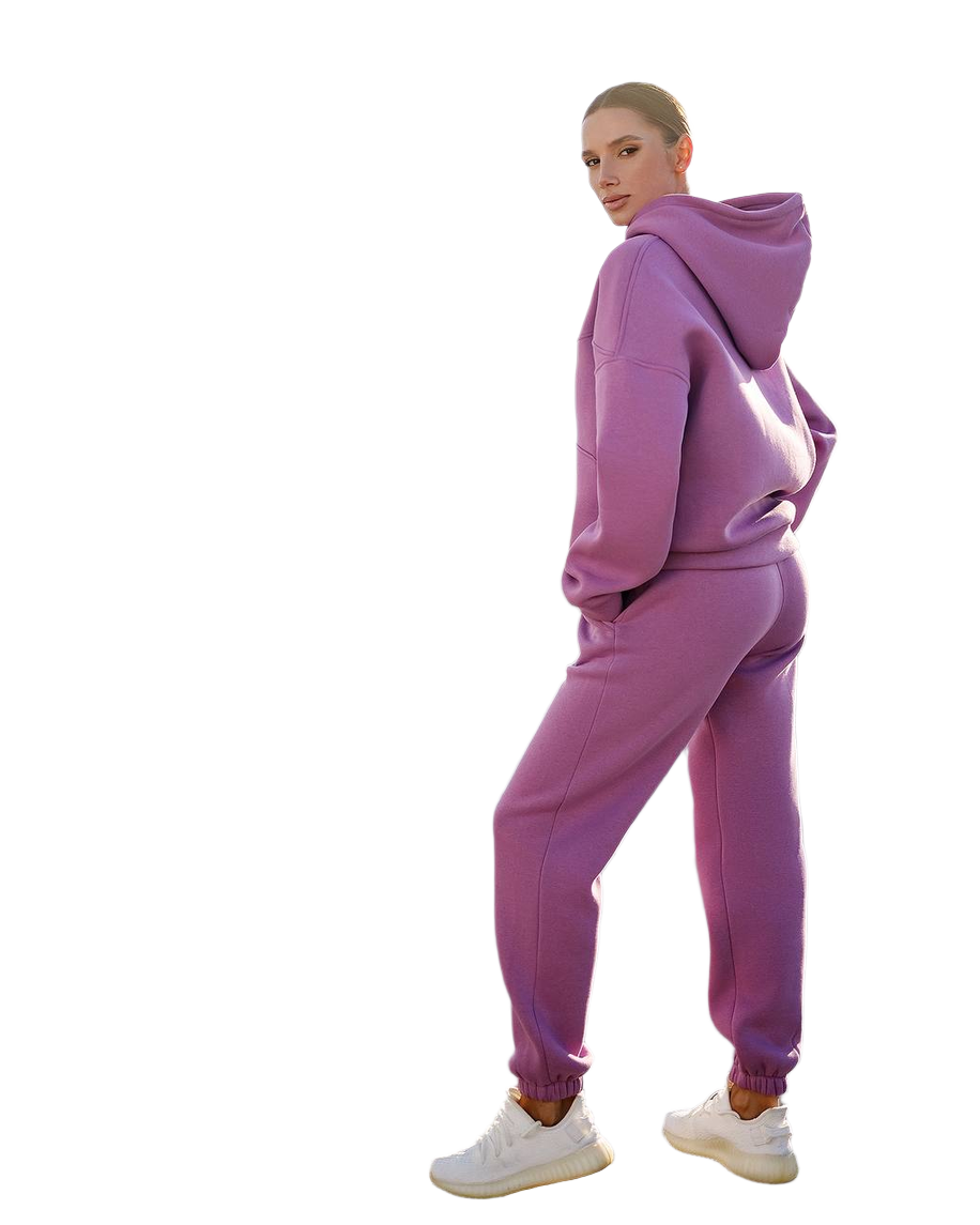 Women Purple Lux Triple Knit Fleece Suit with Double Layer Hood