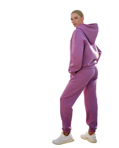 Women Purple Lux Triple Knit Fleece Suit with Double Layer Hood