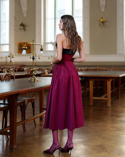 Elegant Women's Corset Midi Dress with Bow Detail