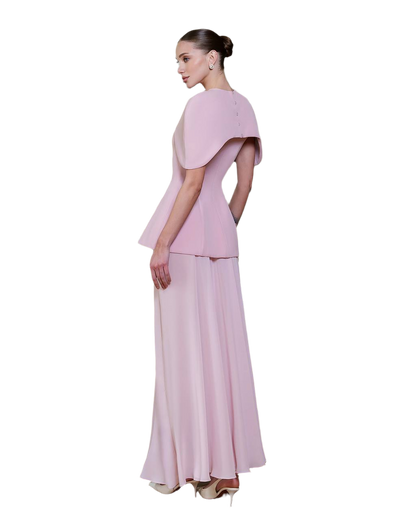 Elegant Corset Dress Set with Cape in Premium Crepe and Chiffon