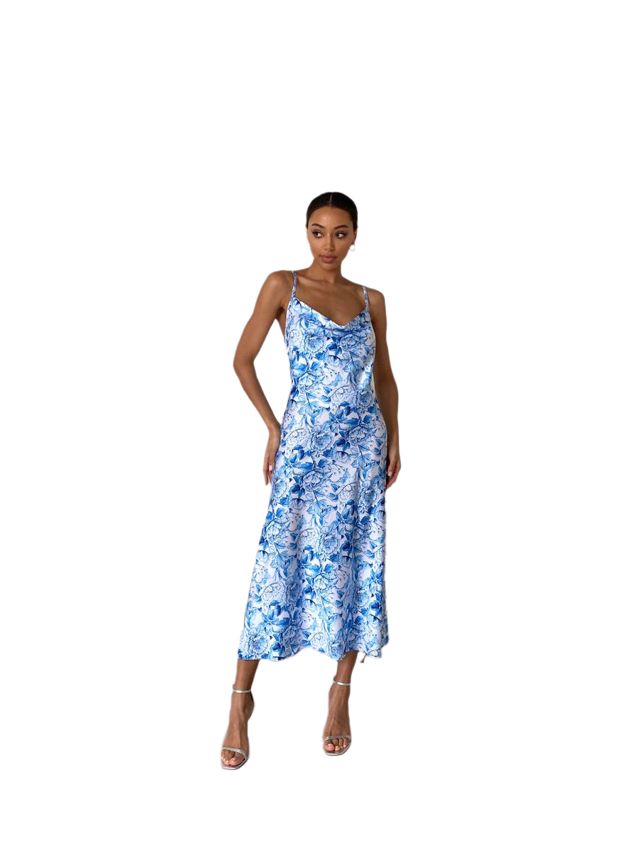 Floral Print Midi Dress for Women with Spaghetti Straps