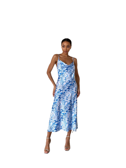 Floral Print Midi Dress for Women with Spaghetti Straps
