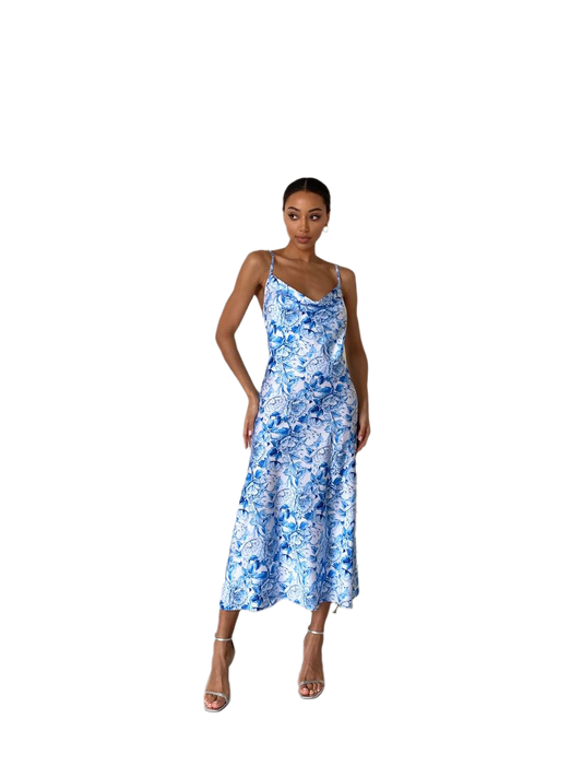 Floral Print Midi Dress for Women with Spaghetti Straps