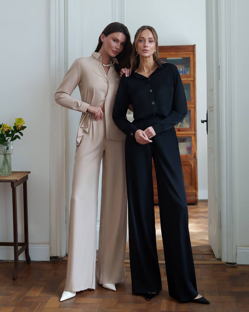 Womens Viscose Twill Shirt and Elastic Waist Pants Suit