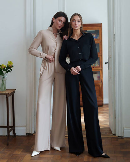Womens Viscose Twill Shirt and Elastic Waist Pants Suit