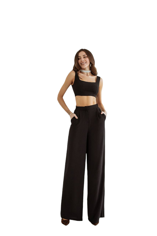 Womens Two Piece Suit Pants and Crop Top Set American Crepe