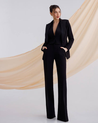 Womens Premium Diagonal Crepe Suit with Satin Collar