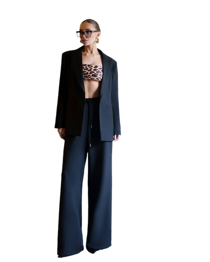 Black Womens Wide Leg Trouser Suit with Blazer Premium Viscose Blend