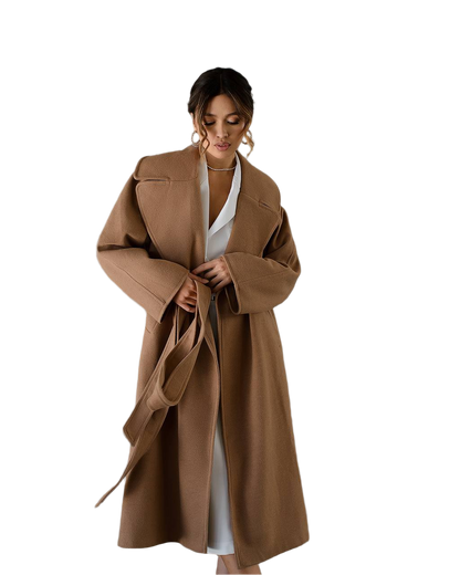 Oversized Women's Coat in Camel Color with Wool Thread