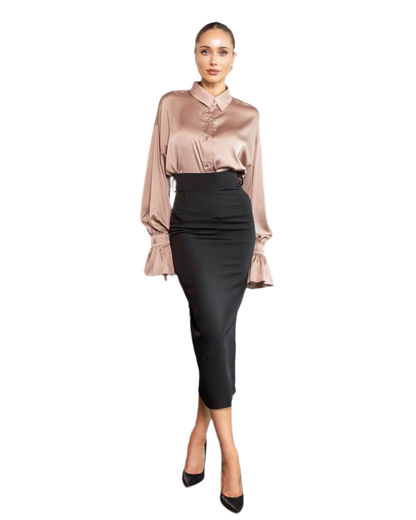 Elegant Diagonal Crepe Pencil Skirt for Women in Milk and Black