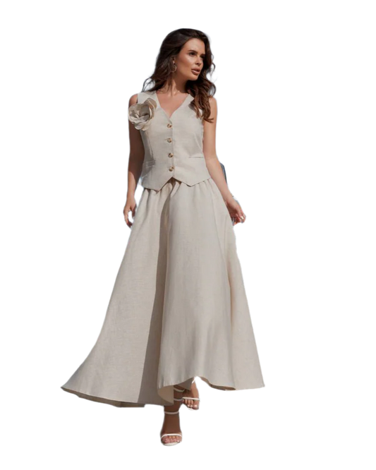 Elegant Women's Linen Cotton Vest with Removable Flower Detail