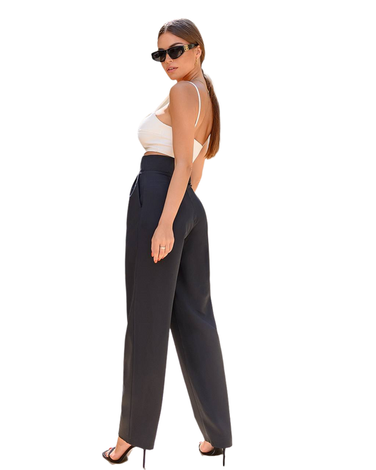 Womens High Waist Crepe Diagonal Pants in Black Cream and Blue