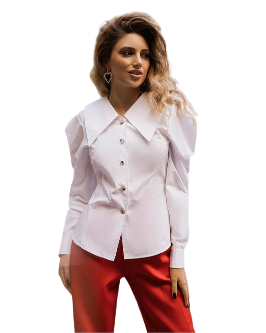 Stylish Button-Up Shirt with Oversized Collar in Classic White