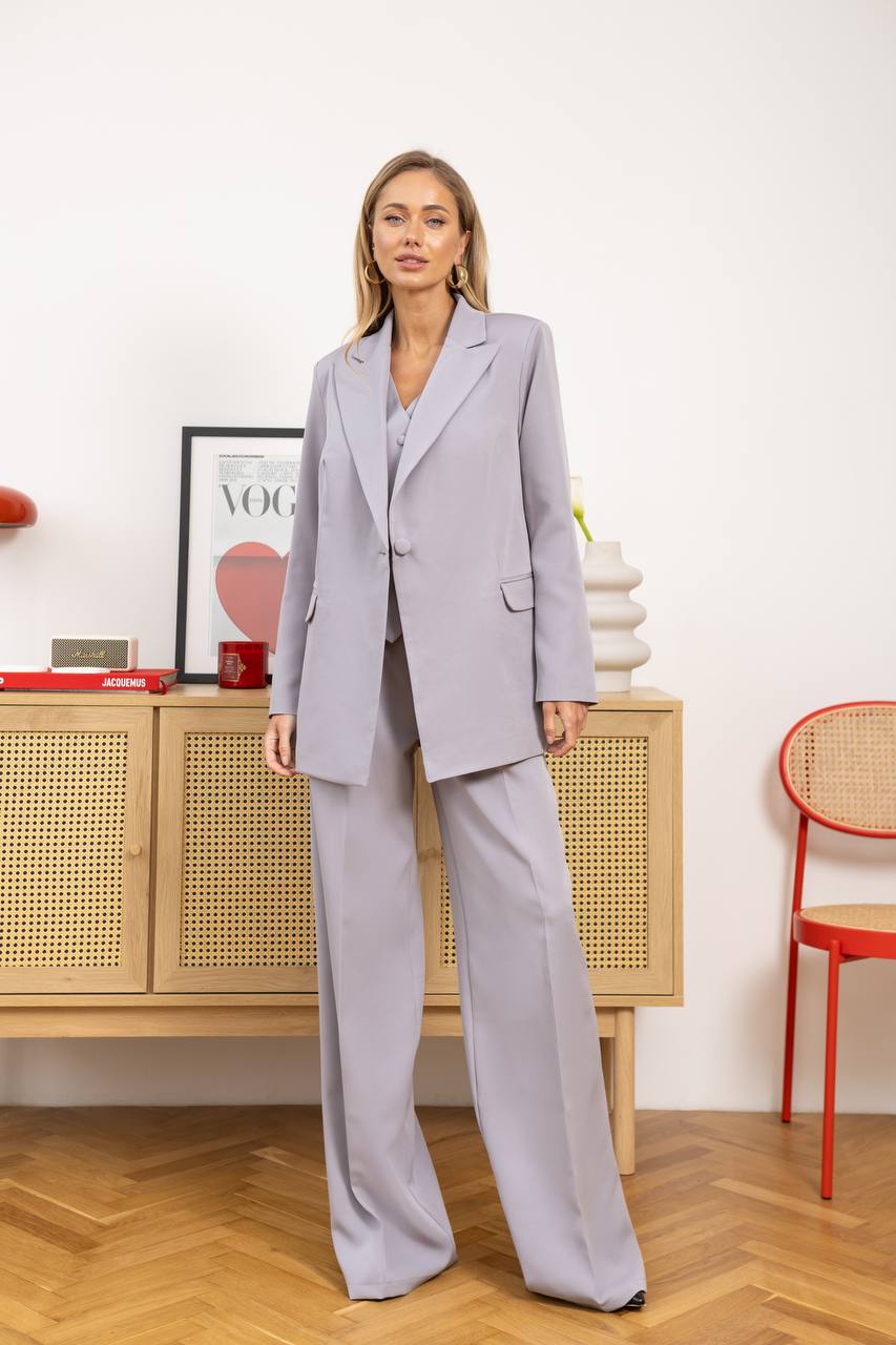 Three Piece Women Suit Soft Lilac Premium Crepe Lined Vest Jacket Trousers