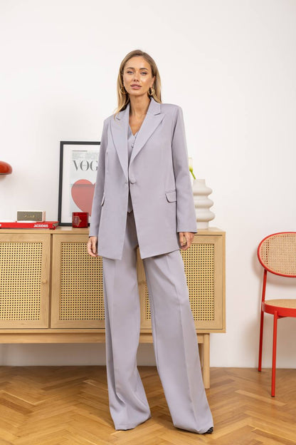 Three Piece Women Suit Soft Lilac Premium Crepe Lined Vest Jacket Trousers