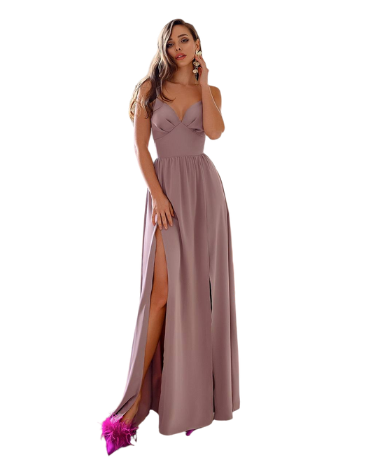 Elegant Crepe-Silk Evening Dress with High Slits for Women