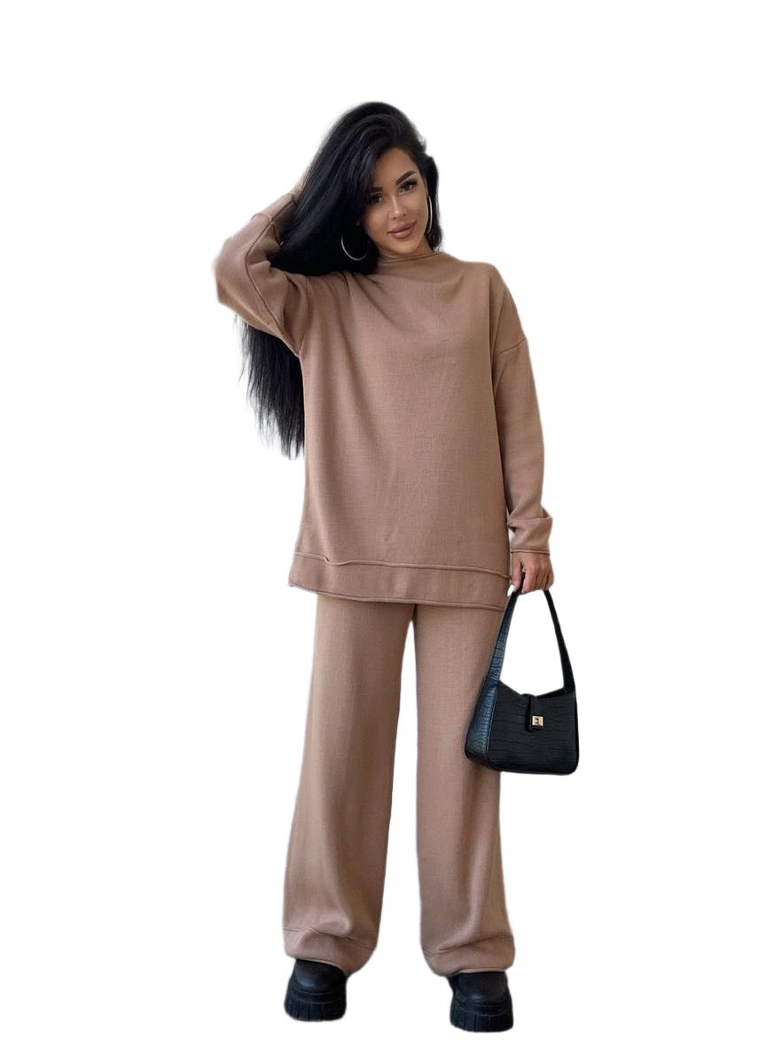 Mateo Women's Knitted Suit Two-Piece Set in Black and Caramel