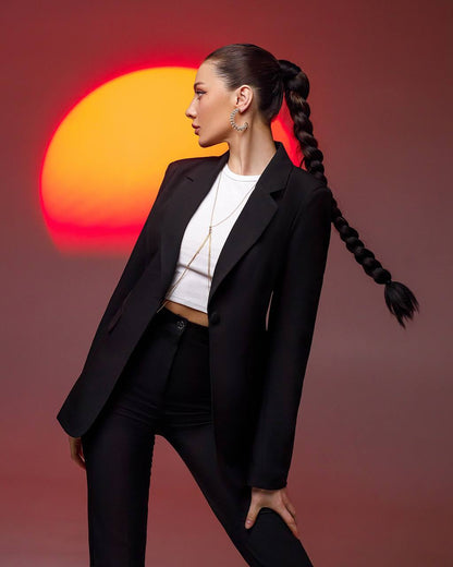 Premium Diagonal Crepe Women's Suit Black