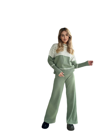 Womens Fine Knit Two-Piece Suit with Striped Pattern