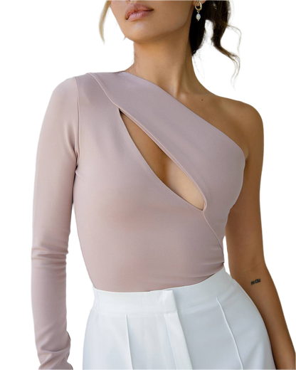 Womens One Sleeve Top with Cutout Dense Jersey Knit